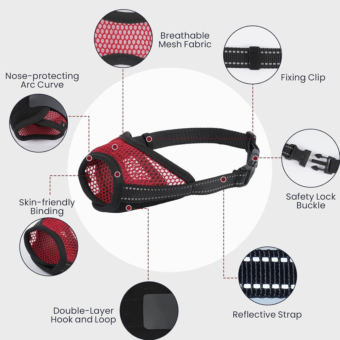 2 Pcs Soft Muzzle for Medium Large Sized to Stop Barking (Red, M