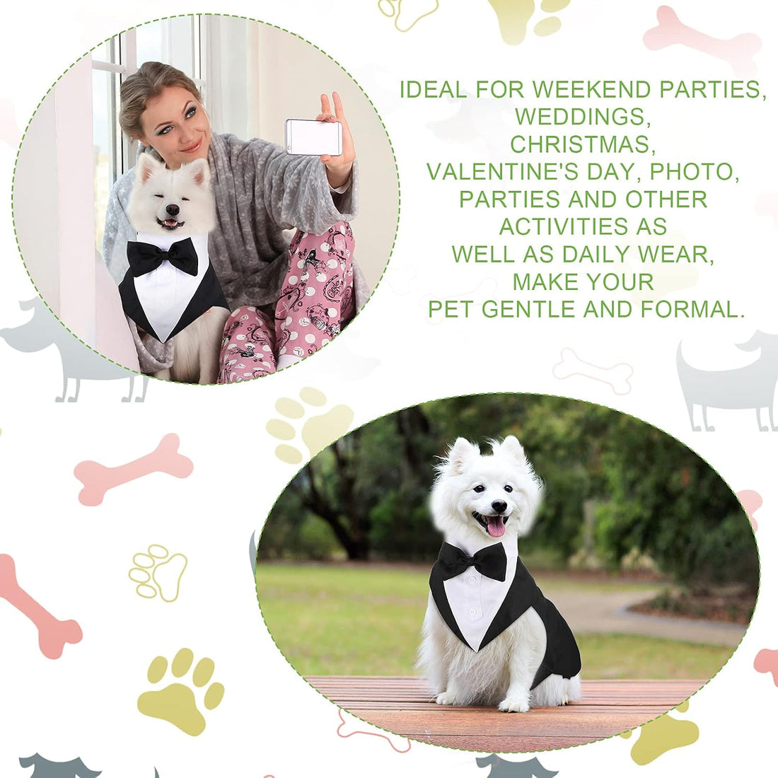 Weewooday Dog Tuxedo and Bandana Set Dogs Formal Tuxedo Pet Wedding