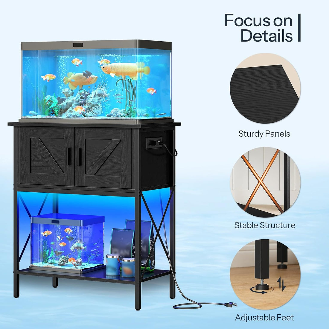 HOOBRO 20 Gallon Fish Tank Stand with Power Outlets and LED Light