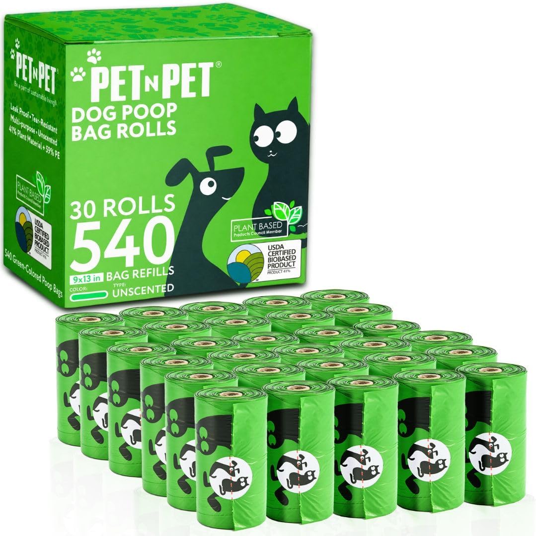 Pet N Pet Dog Poop Bags Rolls, 540 Count, Plant Based, Unscented