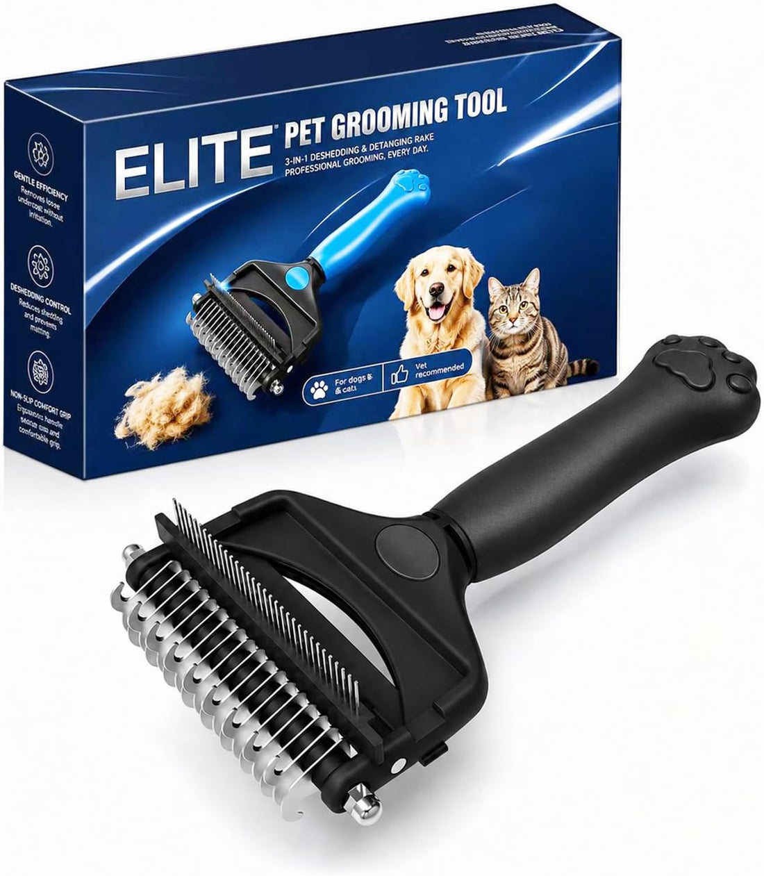 Deshedding Dog Brush,3-in-1 Undercoat Rake for Dogs