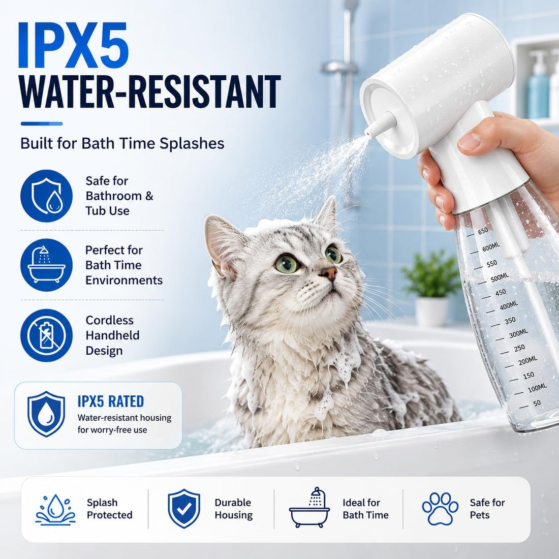 650ml Electric Dog Shampoo Dispenser, Rechargeable Foam Sprayer