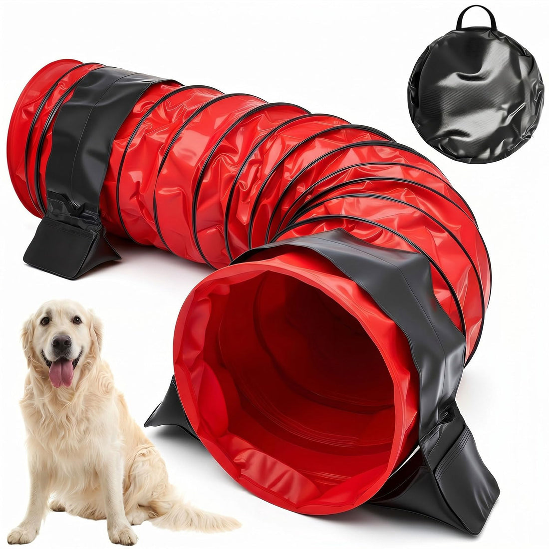 Briwooody 24 in 10 Foot PVC Dog Agility Tunnel with Sandbags Dogs