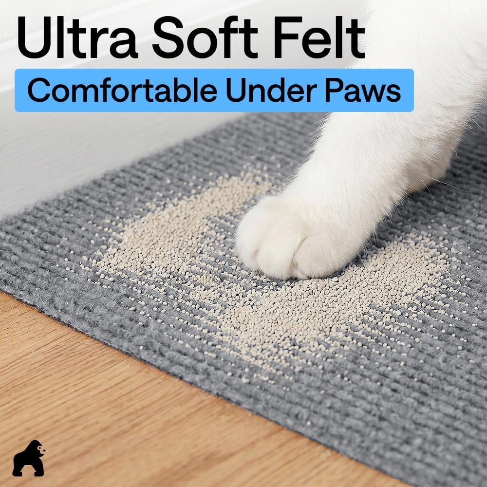 GORILLA GRIP Cat Litter Mat, Soft Felt Scatter Catcher, 24x17, Gray