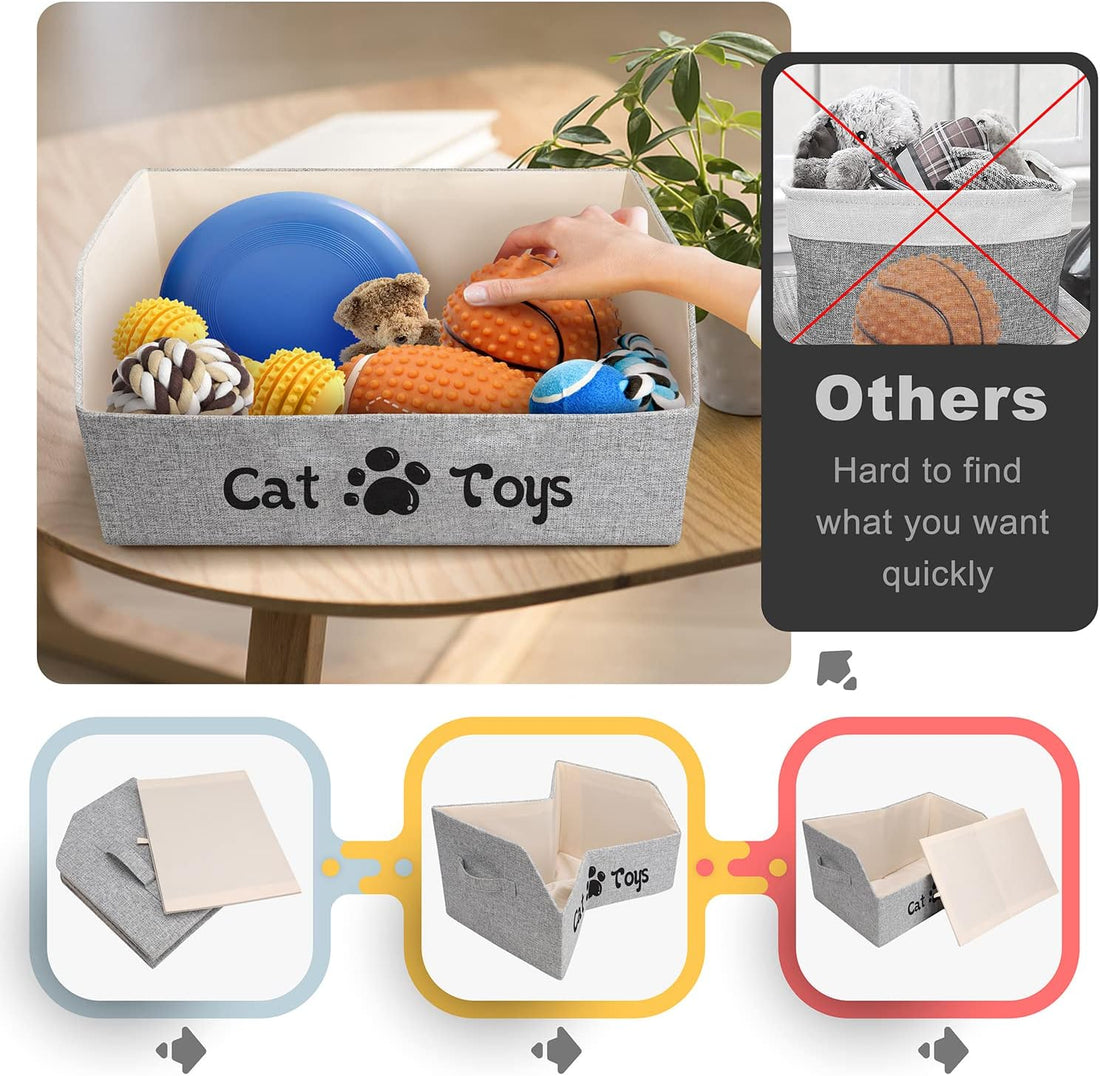 LOVSTORAGE 2X Thicker Large Cat Toy Bin Collapsible Cat Toy Box