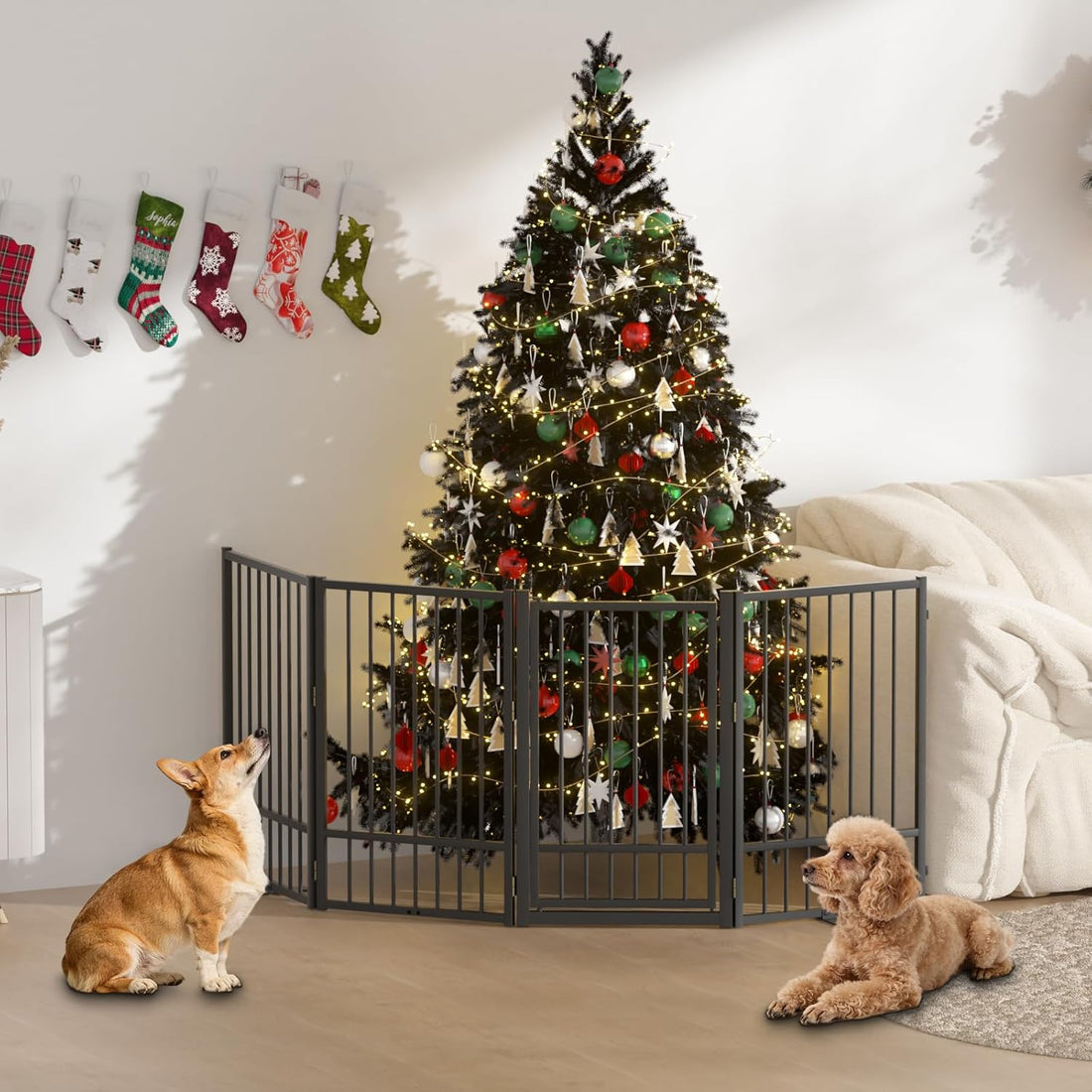 SNUOWU Full Metal Freestanding Dog Gate with Door
