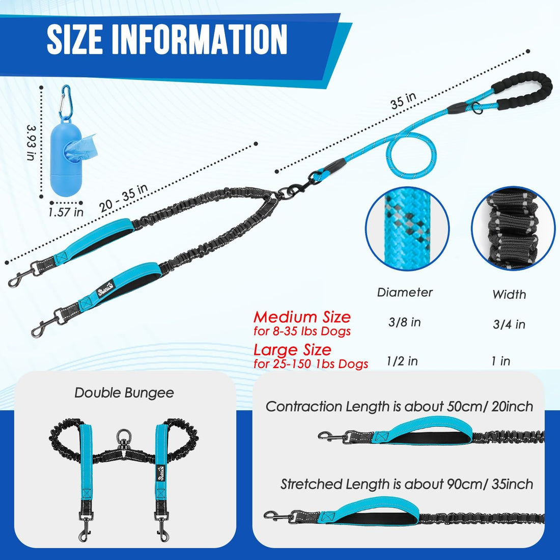 Lukovee Double Dog Leash, No Tangle 360° Swivel Heavy Duty Reflective