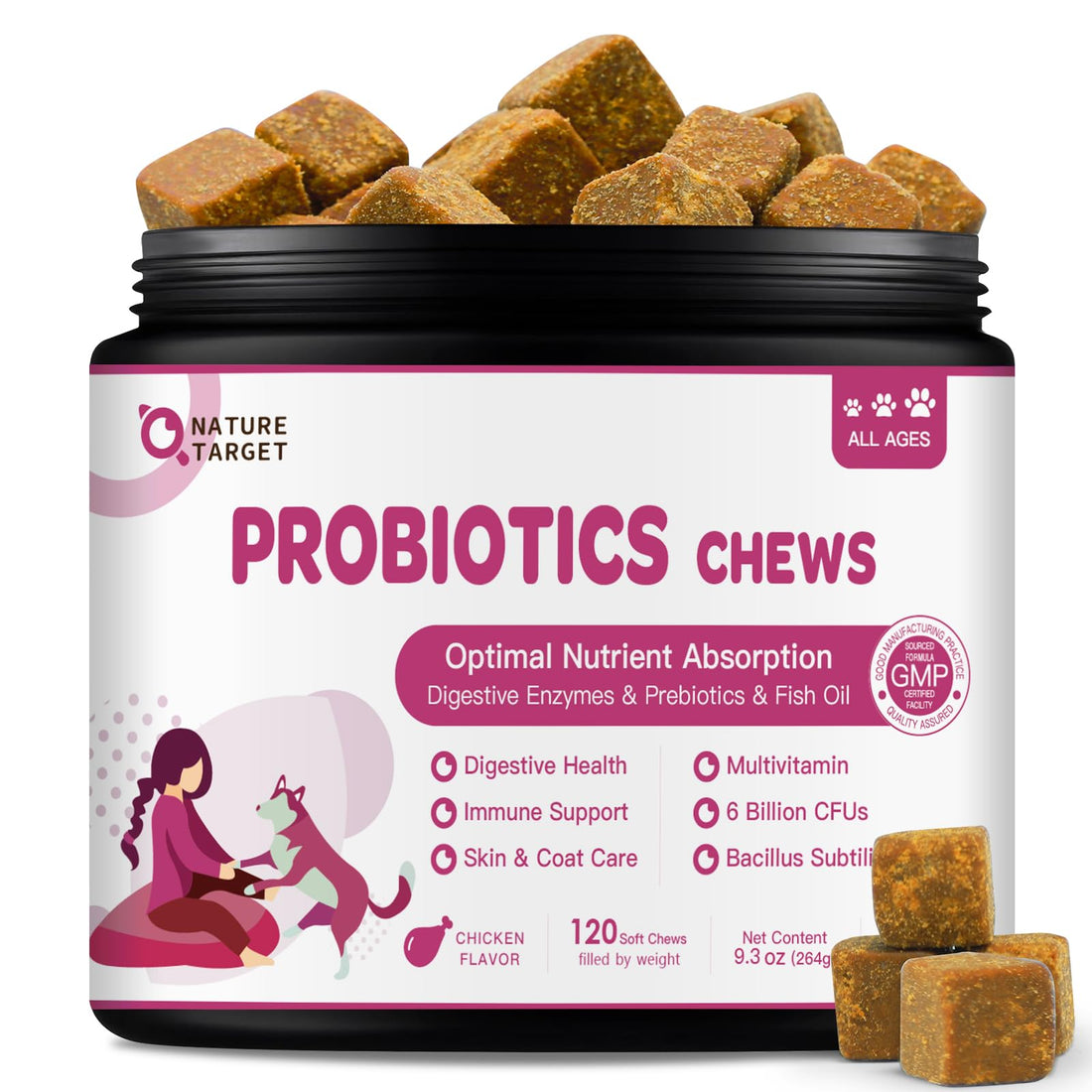 NATURE TARGET Probiotics for Dogs & Digestive Enzymes for Digestive