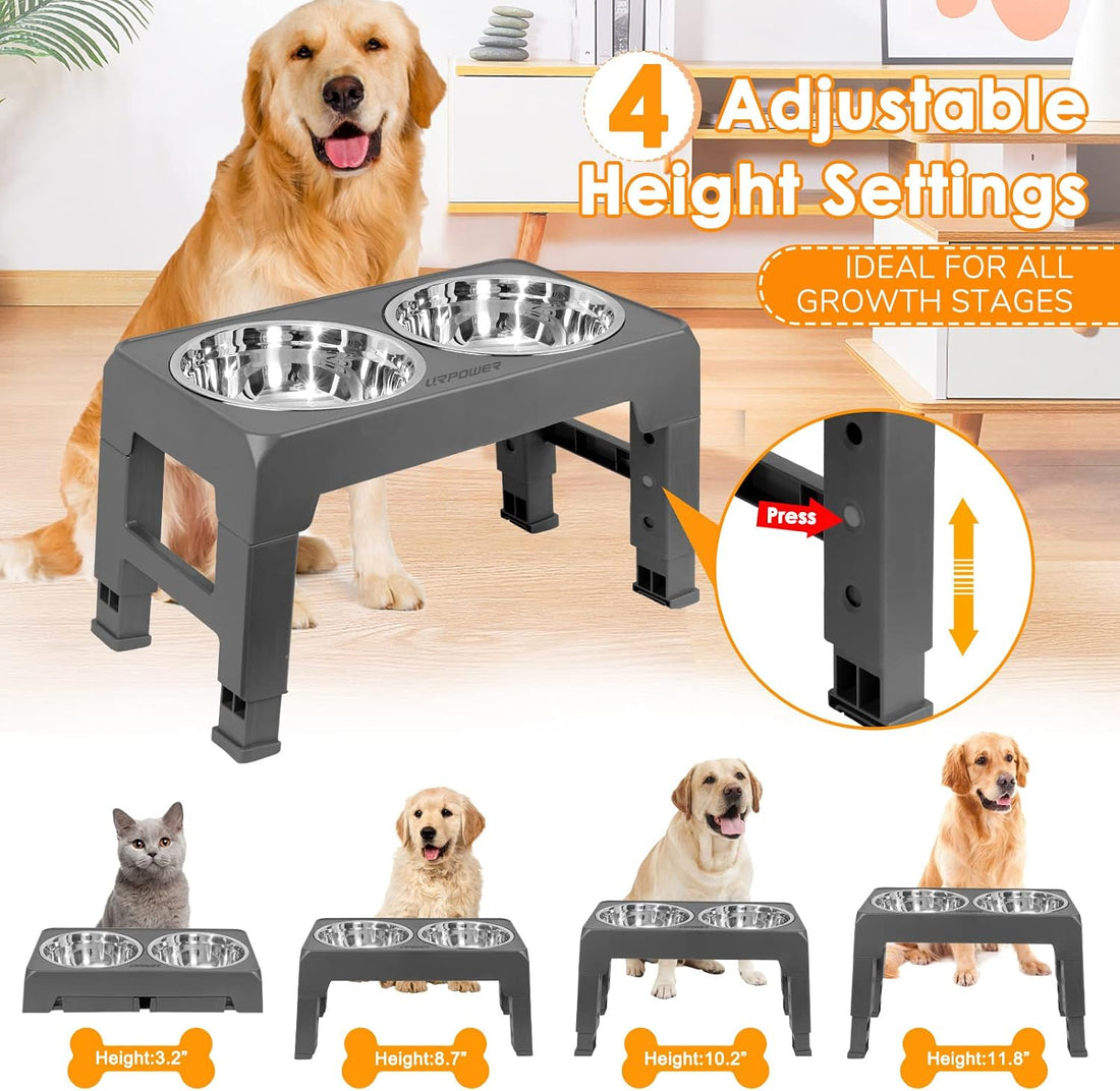 URPOWER Raised Dog Bowls 4 Height Adjustable Elevated Bowl Stand