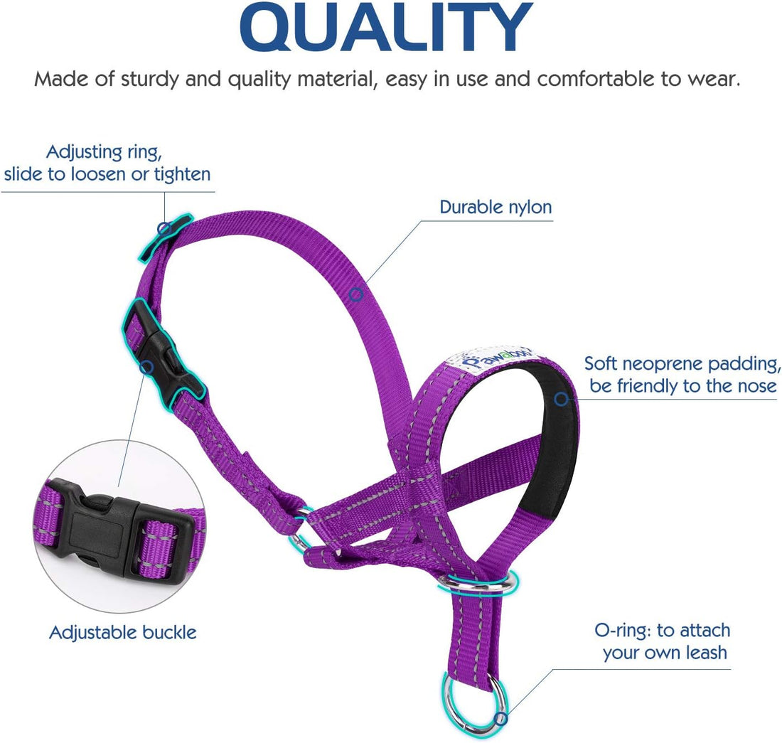 Pawaboo Dog Muzzle, Head Halter Collar for Dog Nylon Reflective