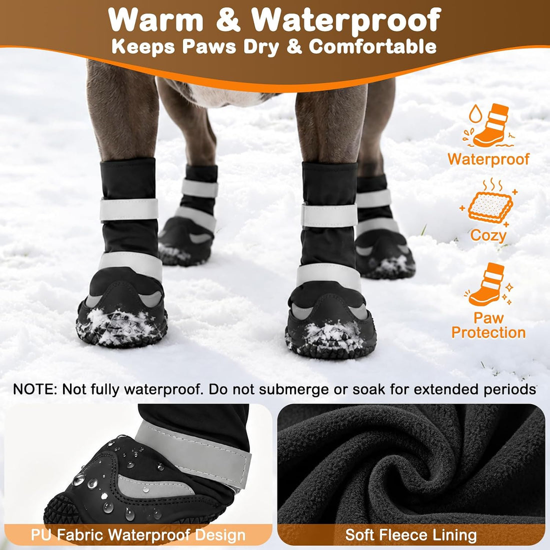 LUCKYPAW Dog Shoes for Winter Snow Waterproof Dog Boots with Fleece