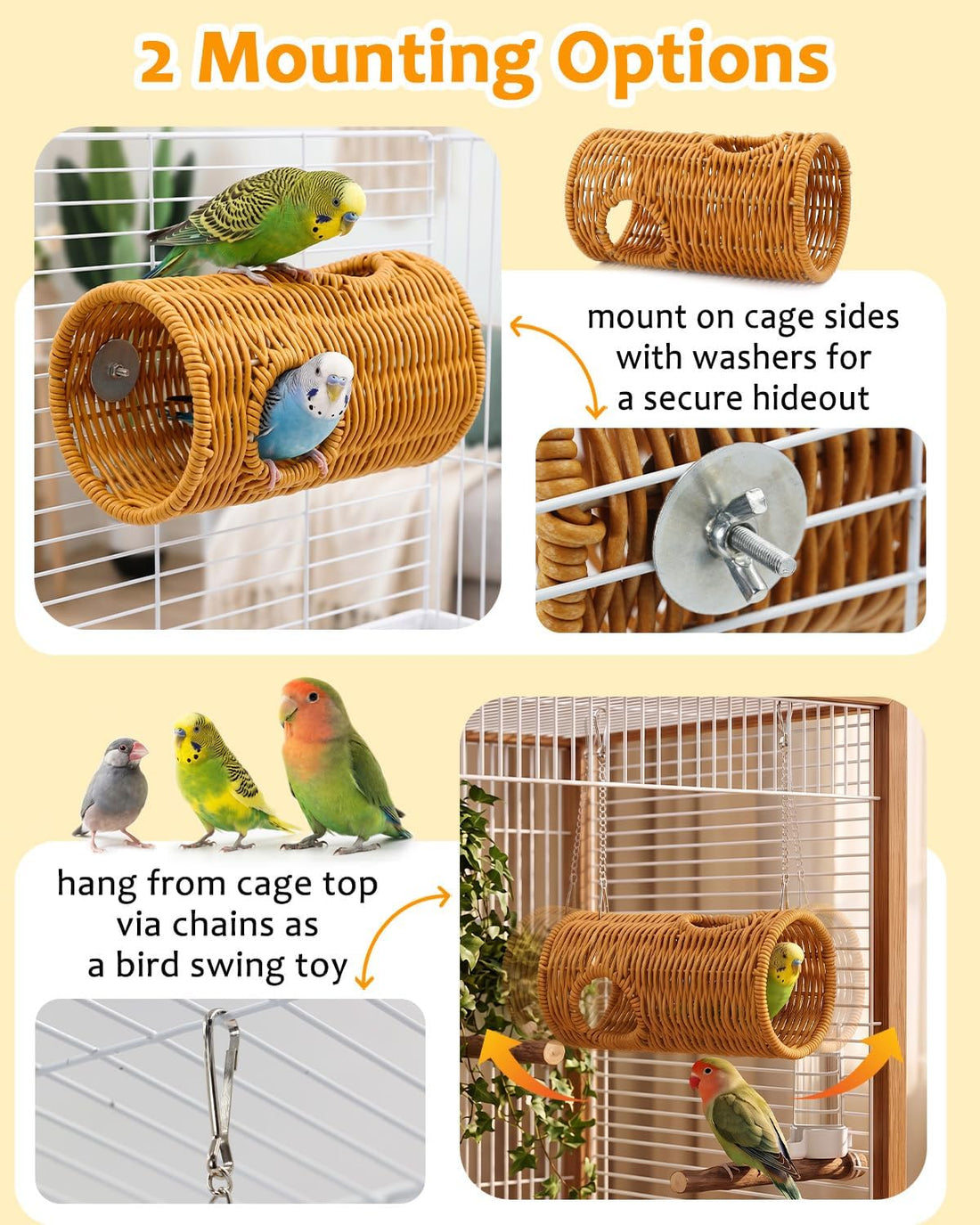 Woven Bird Cage Tunnel Toy with Sag & Bite Proof Metal-Framed