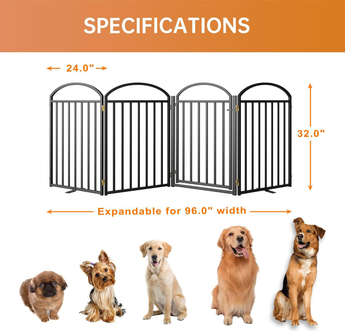 SNUOWU 4 Panels Full Matel Freestanding Dog Gates with Door