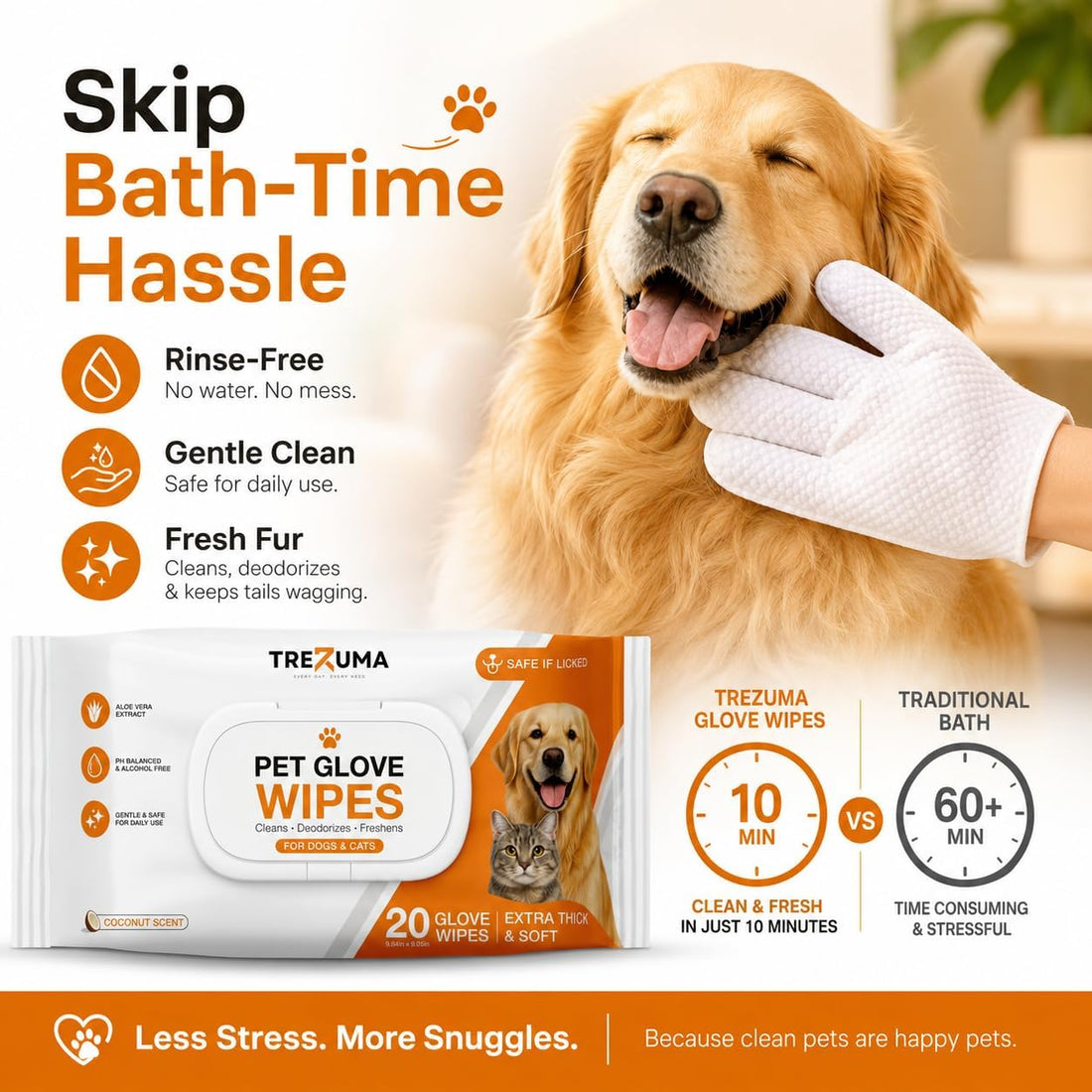 Pet Glove Wipes for Dogs & Cats with Coconut Scent