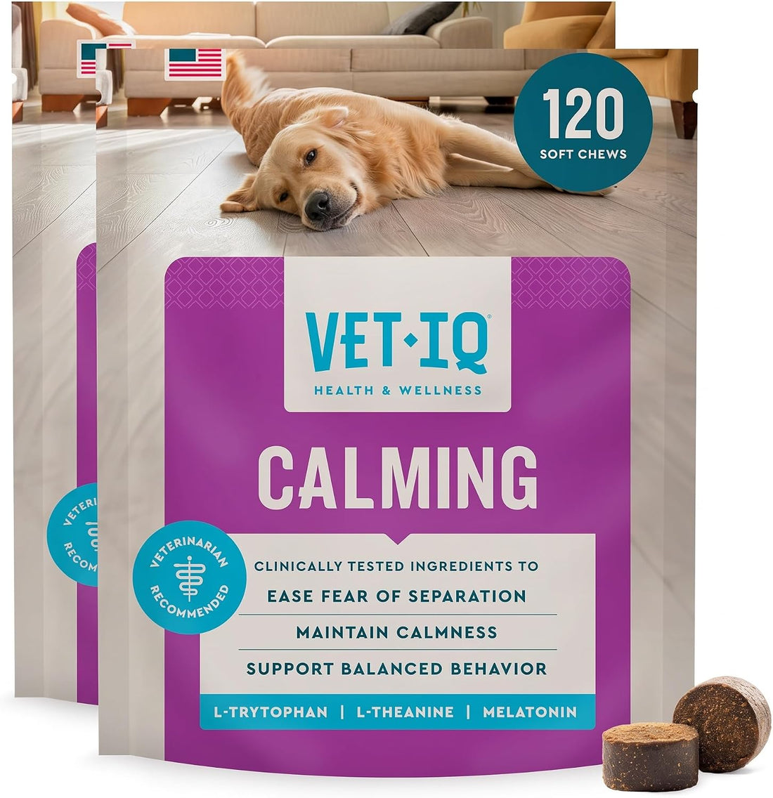 VetIQ Calming Support Chews for Dogs, Anxiety Relief, 90ct