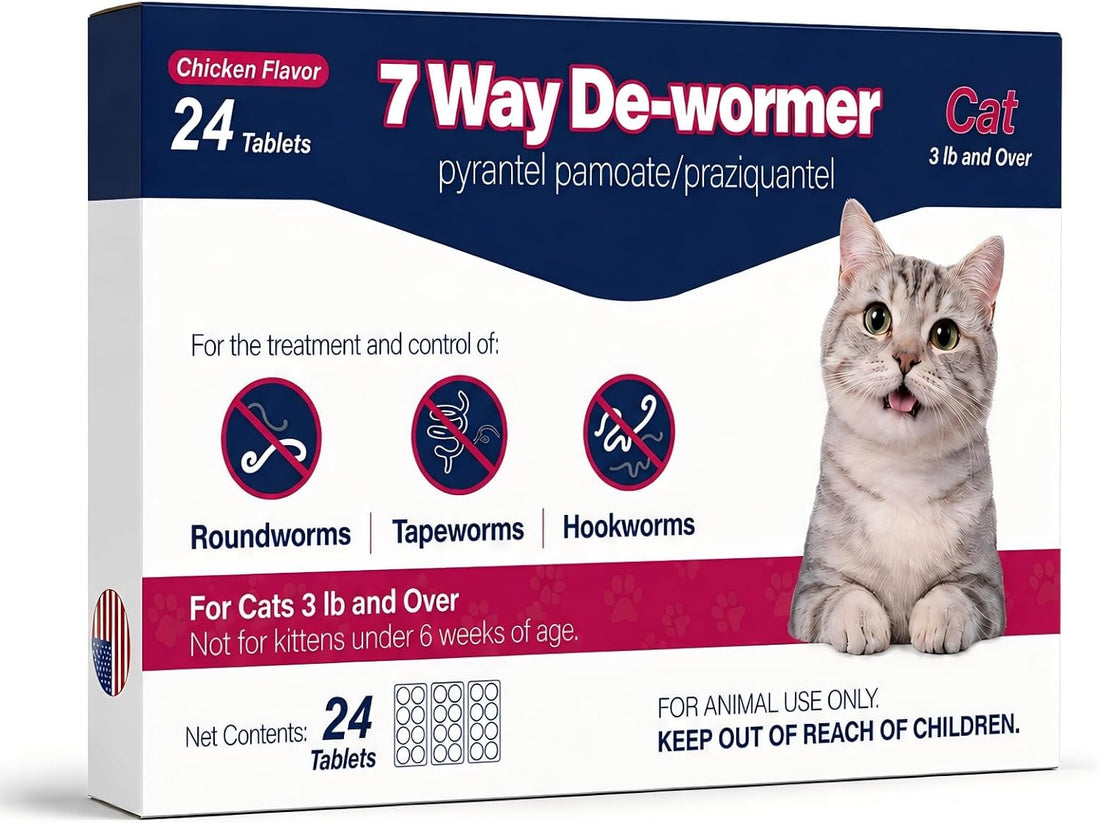 7 Way De-Wormer for Cats, Chicken Flavored Tablets for Roundworms