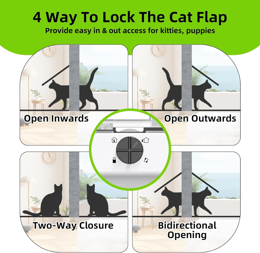 Cat Door for Window, Aluminum Cat Door Window Insert with 4 Secure