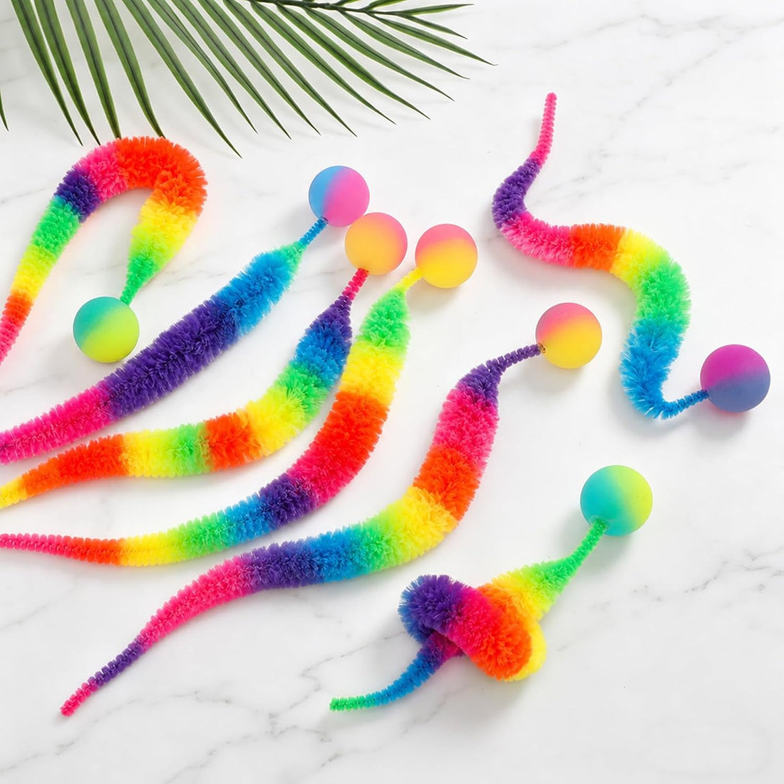 7 Pack Cat Worm Toys Rainbow Worm with Ball for Cats