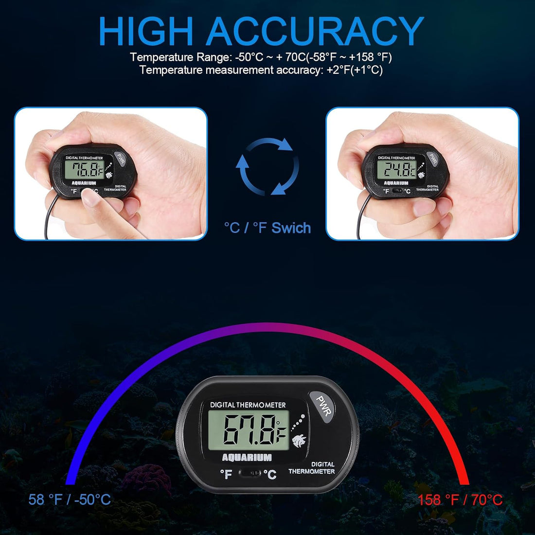 2pcs Aquarium Thermometer LCD Digital Fish Tank Thermometer