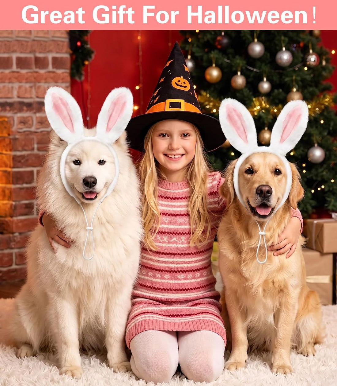 SIOTMERA Adjustable Dog Bunny Ears Headband, Fuzzy Pet Bunny Costume