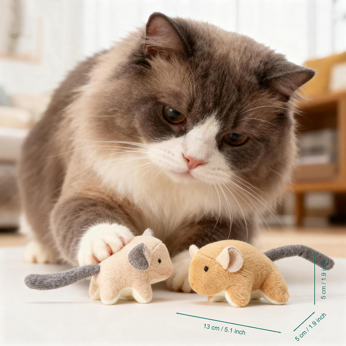Plush Catnip Mice Toys with Rattle Sound- 2 Pcs Interactive Cat Toys