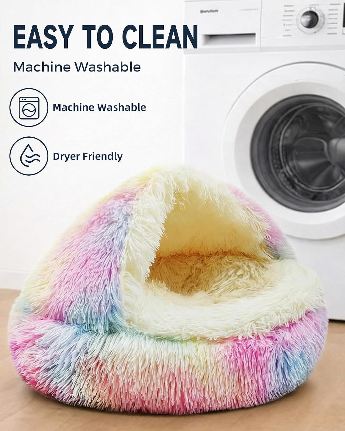 ShinHye Cat Bed Round Plush Fluffy Hooded Cave, 23×23inch