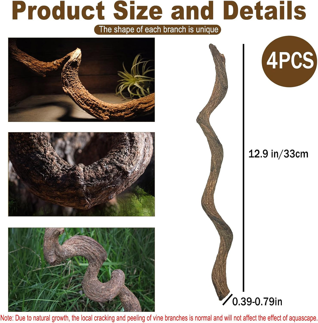 Reptile Decor 4PCS Natural Forest Branch Terrarium Habitat Wood