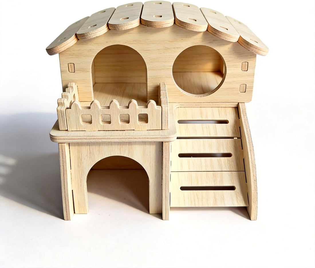 Multi-Chamber Wooden Hamster Hideout, House and Cage Accessory