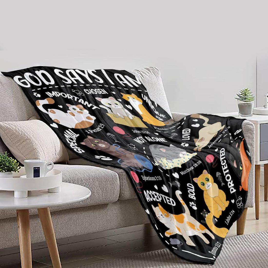 Cat Throw Blanket with Bible Verse,Thoughtful Christian Gifts