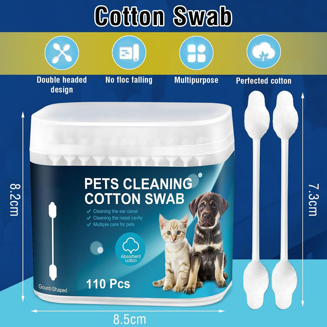 110 Pcs Pet Dry Cotton Swabs Clean Ear Double-Headed Gourd-Shaped