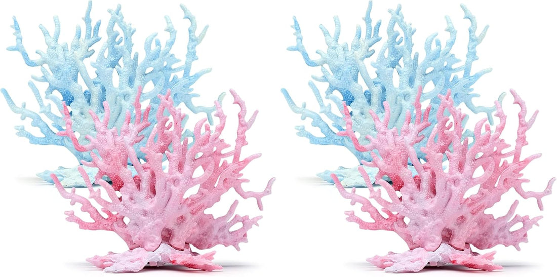 2 PCS Aquarium Coral Ornament, Blue Pink Coral Reef Decor