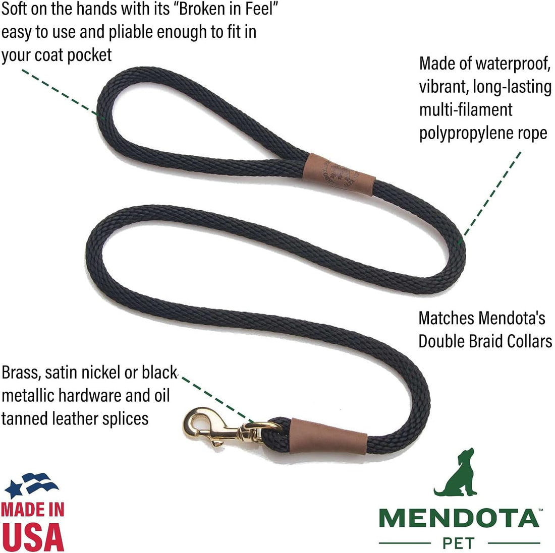 Mendota Pet Snap Leash - British-Style Braided Dog Lead