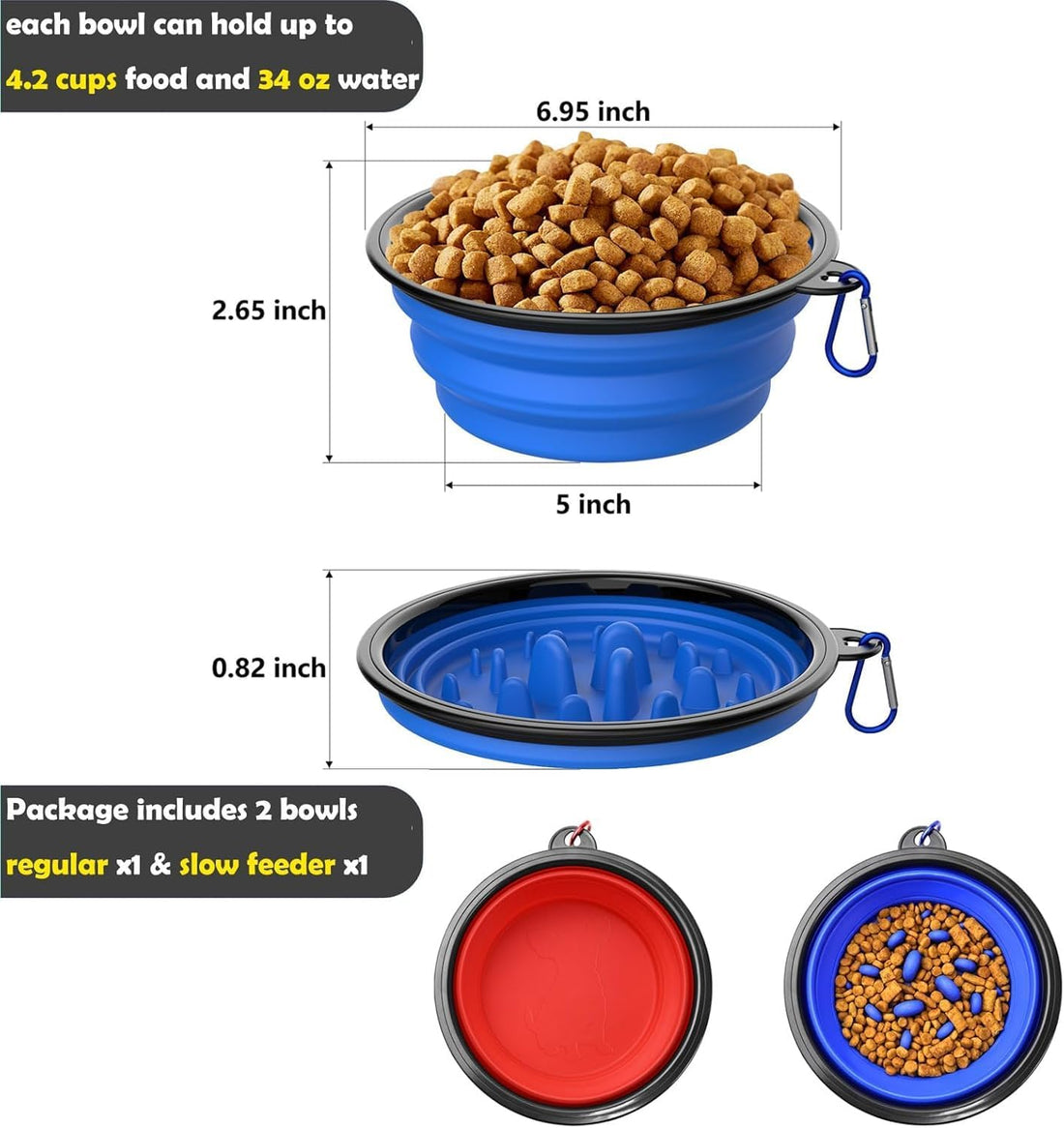 Dog Bowl Pet Collapsible Bowls Slow Feeder Dog Bowls