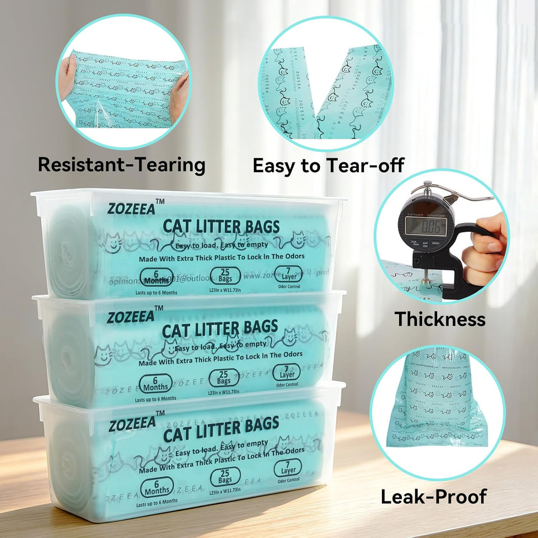 3 Pack Cat Litter Refill Bags for Easy Roll Litter Bin