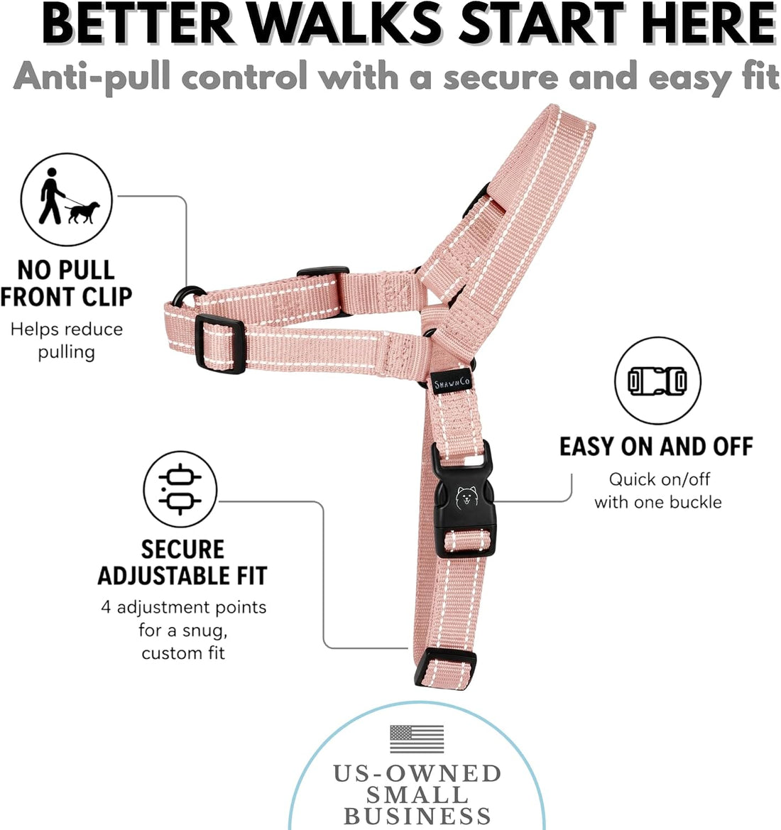 ShawnCo Dream Walk Pro No-Pull Dog Harness (Rose Gold, Large)