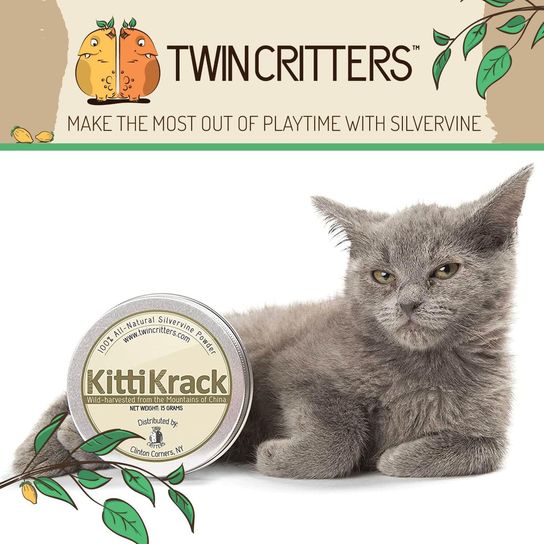 KittiKrack Organic Silvervine Catnip Powder Substitute for Cats