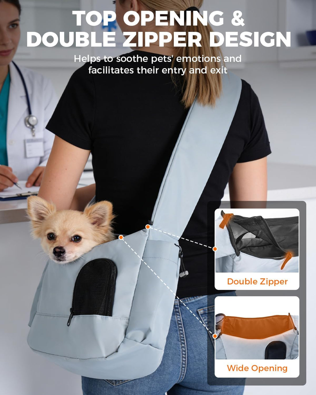 Lightweight Pet Sling Carrier for Small Dogs Under 7Lb, Light Grey