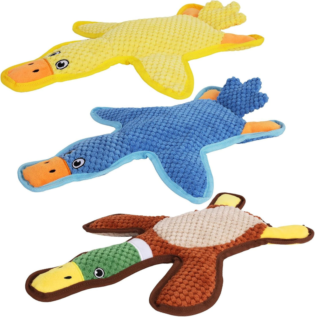 Dog Toys 3-Pack Cute Duck Shapes Puppy Toys No-Stuffing Squeaky