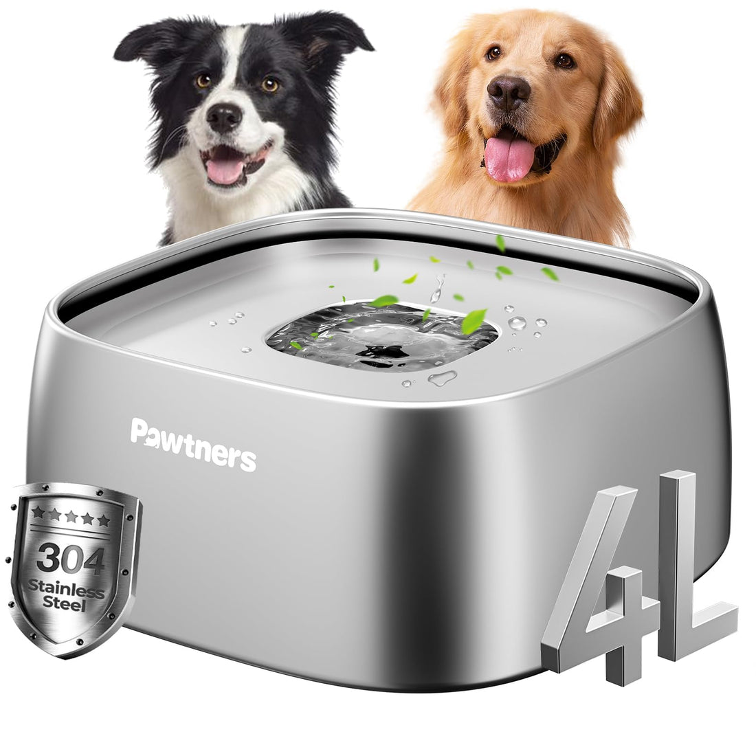 Pawtners All Stainless Steel Dog Water Bowl No Spill,135oz