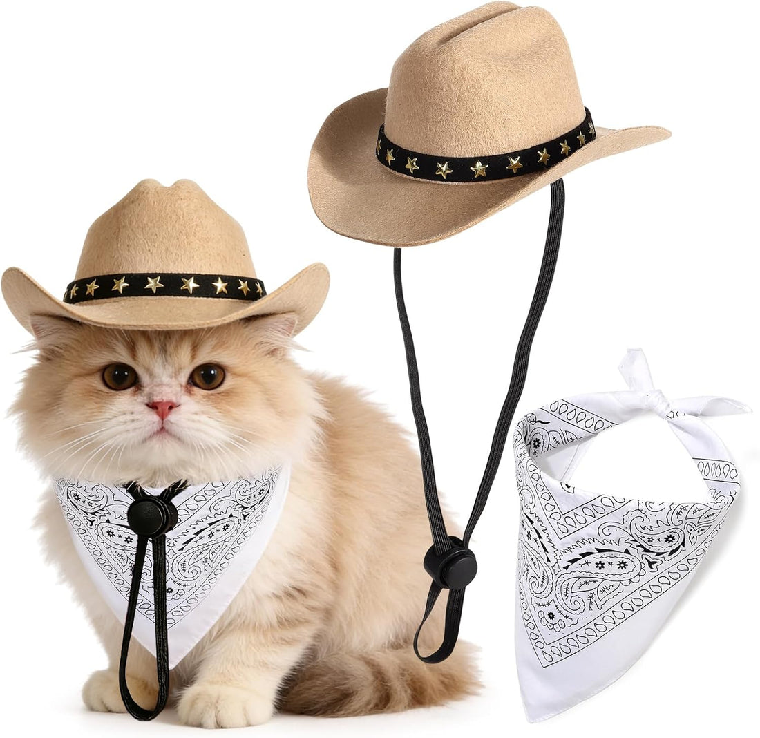 Pet Cowboy Costume, Dog Cowboy Hat with Bandana Scarf