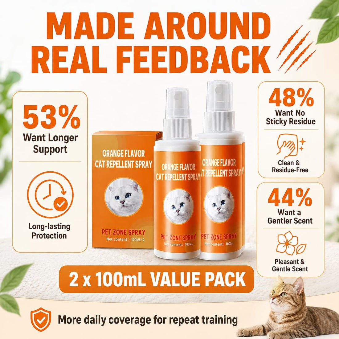 Cat Deterrent & Repellent Spray Anti-Scratch Training Aid 2 Pcs
