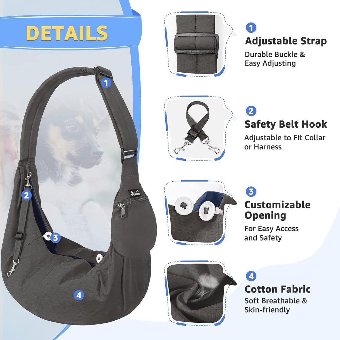 SlowTon Dog Carrier Sling - Thick Padded Shoulder Strap Adjustable