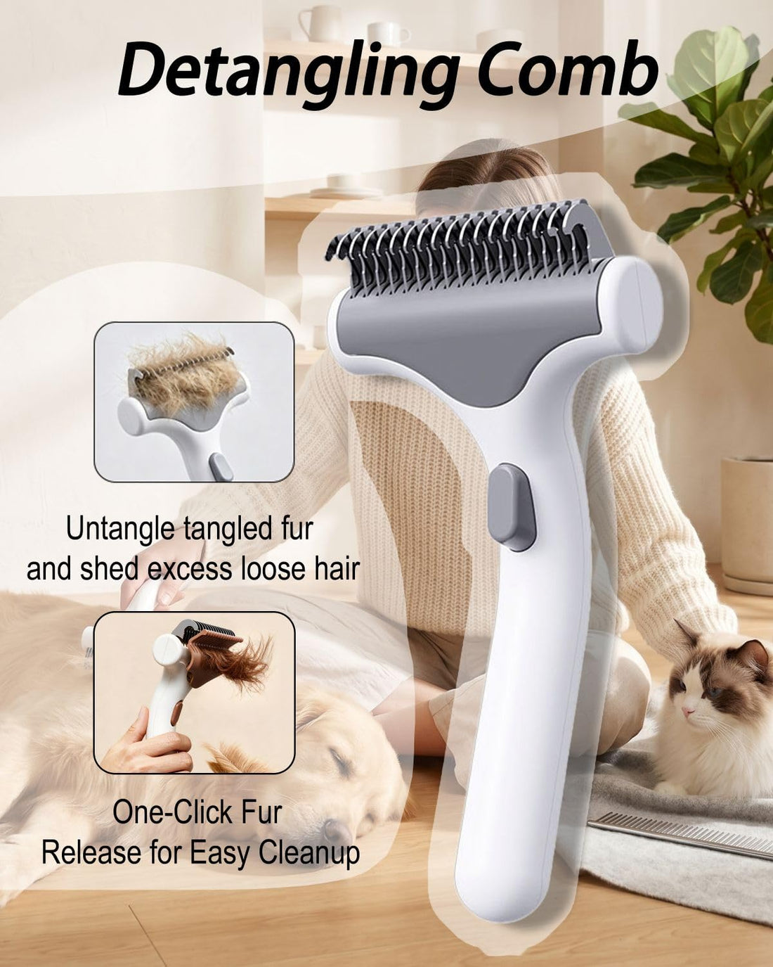 Undercoat Rake for Dogs & Cats, White