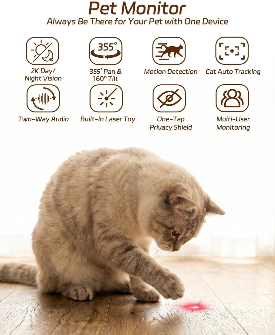 ALIOBC Pet Camera with Phone App Laser Toy 2K Cat Camera no