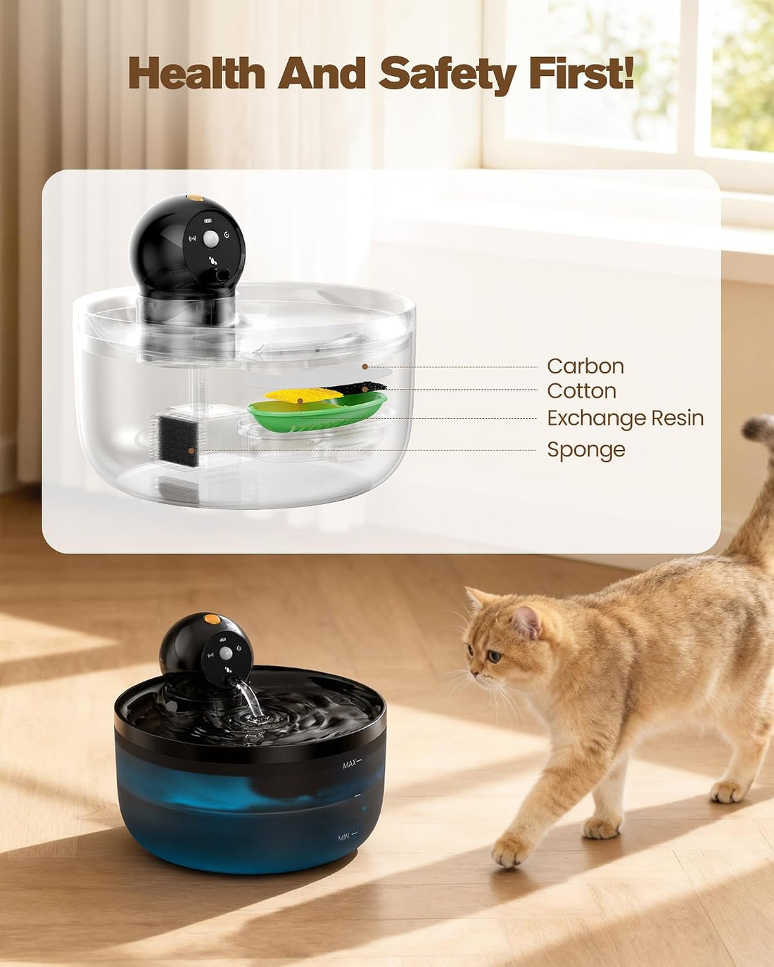 Cat Water Fountain Wireless Cordless: Cat Fountain Battery Operated