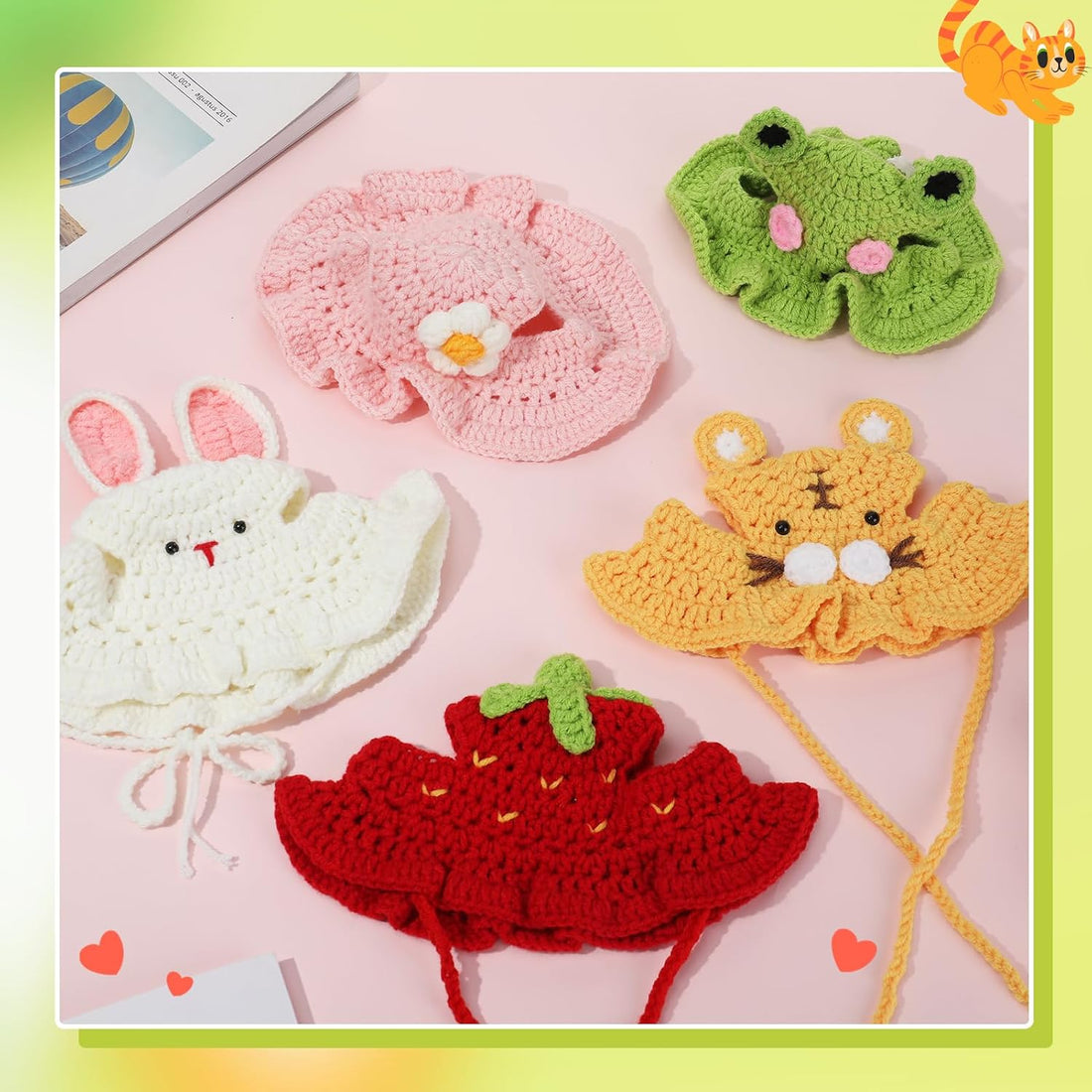 Guiqulai 5 Pack Cute Knitted Cat Hats Dog Hats