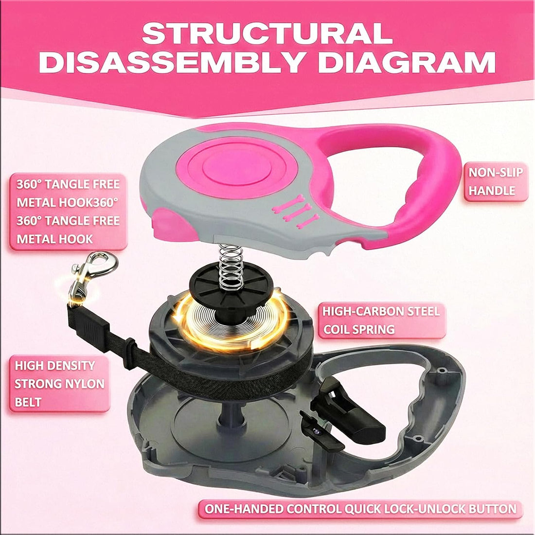 Retractable Dog Leash Lightweight 10/16FT Leash with Non-Slip Handle