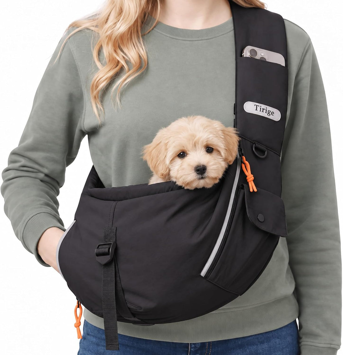 Dog Sling Carrier, Adjustable Depth, 3 Pockets, Medium