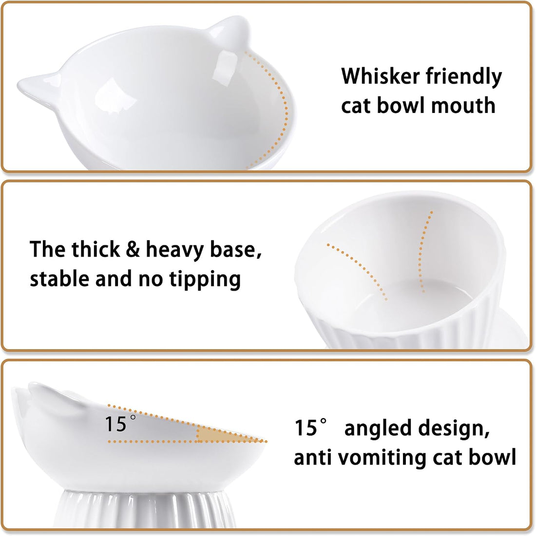 Wellbro Ceramic Raised Cat Bowl,Tilted Raised Cat Bowl Anti Vomit Cat
