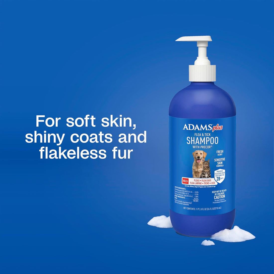 ADAMS Plus Flea & Tick Shampoo with Precor for Dogs & Cats, 24 oz